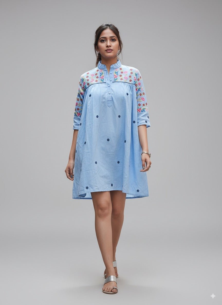 Cotton Chikankari Azula Short Dress – Elegant & Casual Wear for Women – Womens Dress on Brown Living™. SKU: SD0200X5. Img 2.