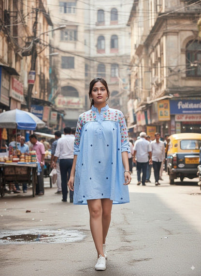 Cotton Chikankari Azula Short Dress – Elegant & Casual Wear for Women – Womens Dress on Brown Living™. SKU: SD0200X5. Img 1.