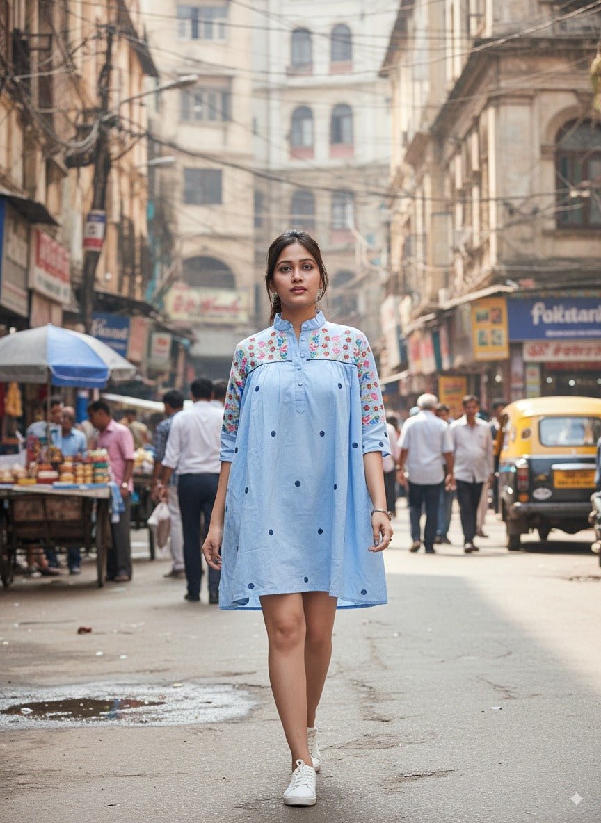 Cotton Chikankari Azula Short Dress – Elegant & Casual Wear for Women – Womens Dress on Brown Living™. SKU: SD0200X5. Img 1.