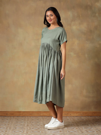 Cotton Chikankari Maxi Dress | Hand Embroidered Lucknowi Dress – Womens Dress on Brown Living™. SKU: IHTCD02SG. Img 13.