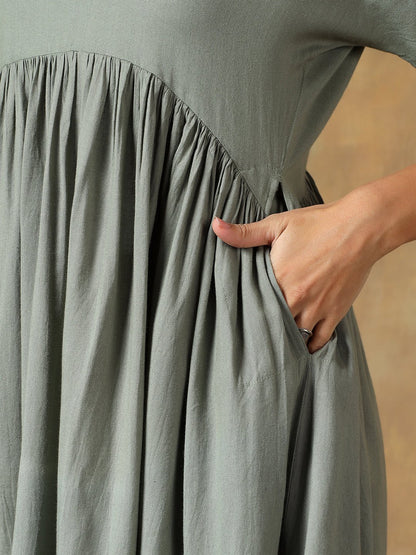 Cotton Chikankari Maxi Dress | Hand Embroidered Lucknowi Dress – Womens Dress on Brown Living™. SKU: IHTCD02SG. Img 9.