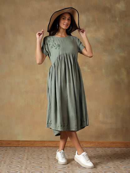 Cotton Chikankari Maxi Dress | Hand Embroidered Lucknowi Dress – Womens Dress on Brown Living™. SKU: IHTCD02SG. Img 12.