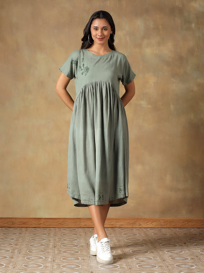 Cotton Chikankari Maxi Dress | Hand Embroidered Lucknowi Dress – Womens Dress on Brown Living™. SKU: IHTCD02SG. Img 8.