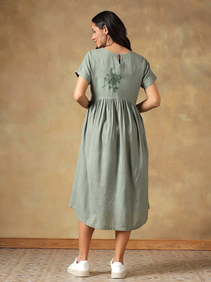 Cotton Chikankari Maxi Dress | Hand Embroidered Lucknowi Dress – Womens Dress on Brown Living™. SKU: IHTCD02SG. Img 14.