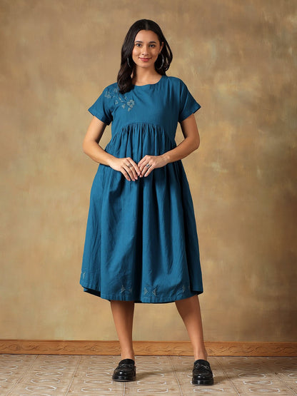 Cotton Chikankari Maxi Dress | Hand Embroidered Lucknowi Dress – Womens Dress on Brown Living™. SKU: IHTCD02ST. Img 5.