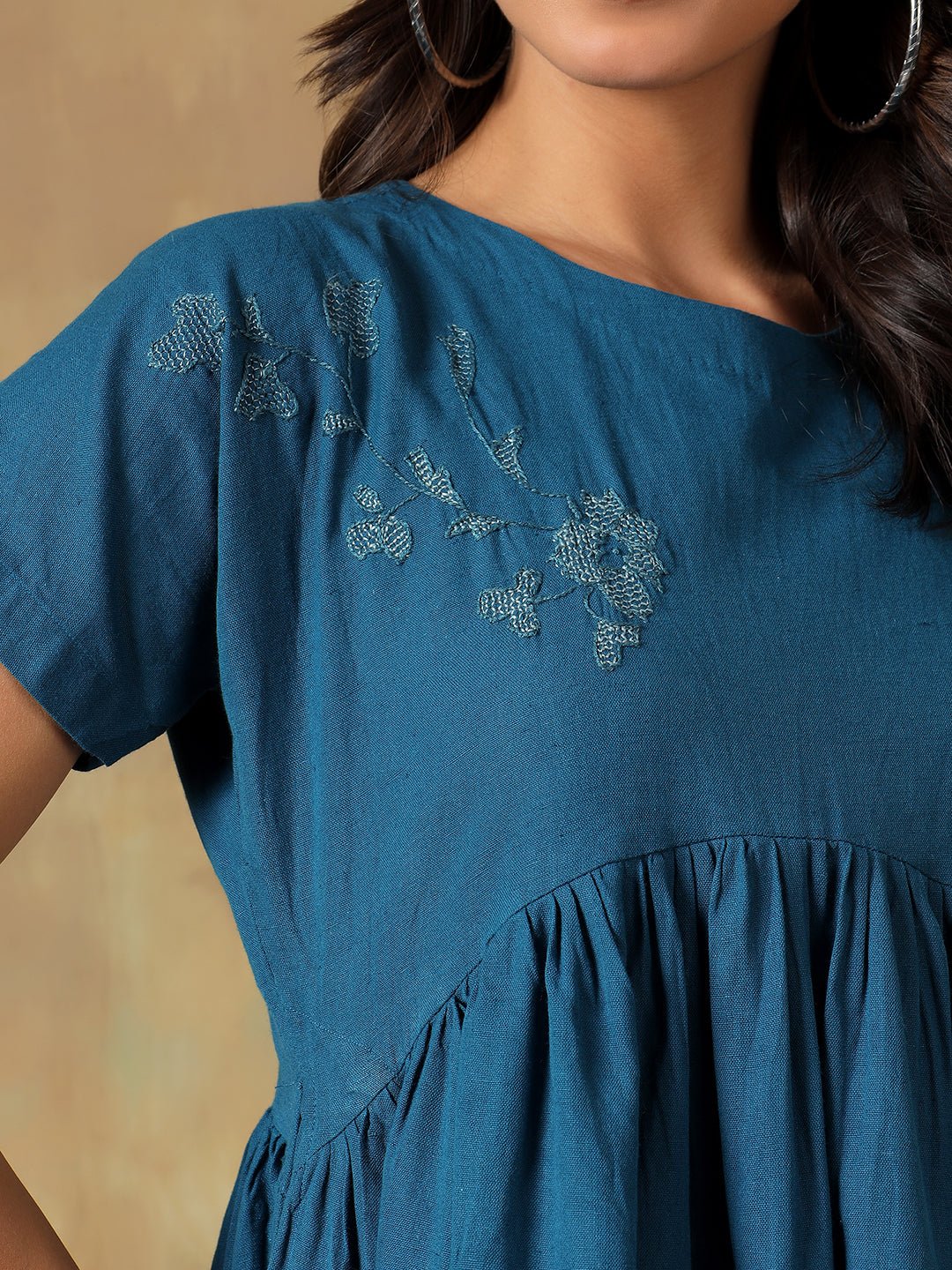 Cotton Chikankari Maxi Dress | Hand Embroidered Lucknowi Dress – Womens Dress on Brown Living™. SKU: IHTCD02ST. Img 2.