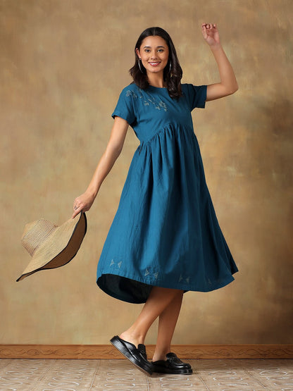 Cotton Chikankari Maxi Dress | Hand Embroidered Lucknowi Dress – Womens Dress on Brown Living™. SKU: IHTCD02ST. Img 3.