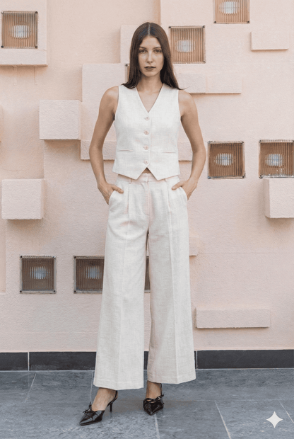 Cotton Co - Ord Set | Sleeveless V - Neck Vest & Straight - Leg Trousers – Womens Co - Ord Sets on Brown Living™. SKU: BL_HOA93. Img 1.