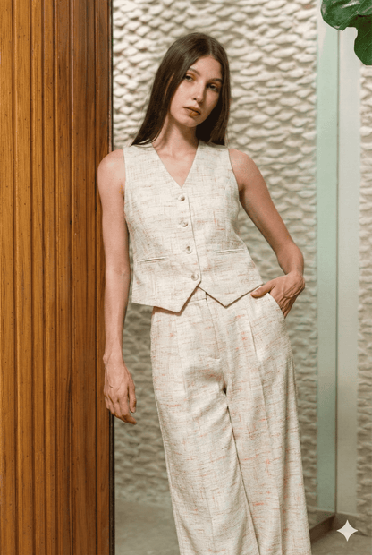 Cotton Co - Ord Set | Sleeveless V - Neck Vest & Straight - Leg Trousers – Womens Co - Ord Sets on Brown Living™. SKU: BL_HOA93. Img 2.