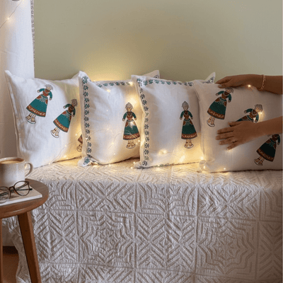 Cotton Cushion Cover - Traditional Doll Print - Set of 4 – Covers & Inserts on Brown Living™. SKU: CUSDOLLGREEN444. Img 10.