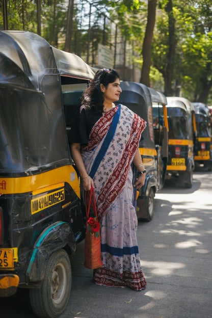Cotton Indigo plain Bombay Meri Jaan – Womens Saree on Brown Living™. SKU: K - 939. Img 5.