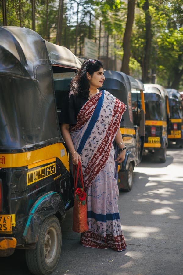 Cotton Indigo plain Bombay Meri Jaan – Womens Saree on Brown Living™. SKU: K - 939. Img 5.