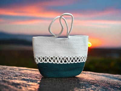 Cotton Jute Tote Bags – Womens Bag by ONEarth available on Brown Living™. Green & Cream . SKU: OEP717a. Img 8.