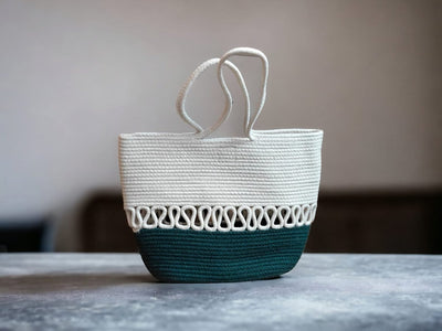 Cotton Jute Tote Bags – Womens Bag by ONEarth available on Brown Living™. Green & Cream . SKU: OEP717a. Img 9.
