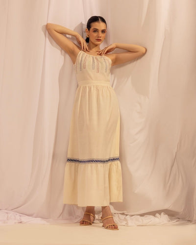 Cotton Long Tiered Dress – Breezy Summer Outfit for Women – Womens Dress on Brown Living™. SKU: HOA - KAN - 106. Img 2.