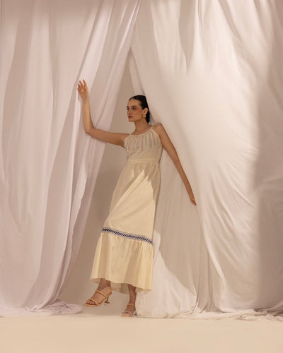 Cotton Long Tiered Dress – Breezy Summer Outfit for Women – Womens Dress on Brown Living™. SKU: HOA - KAN - 106. Img 3.
