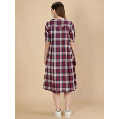 Cotton Maternity Dress for Women | Dusky Pink & Blue – Womens Maternity Wear on Brown Living™. SKU: MCBL162. Img 2.