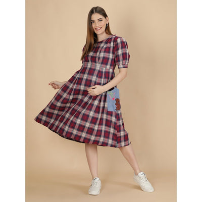 Cotton Maternity Dress for Women | Dusky Pink & Blue – Womens Maternity Wear on Brown Living™. SKU: MCBL162. Img 1.