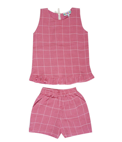 Cotton Pink Checkered Top & Pants Set Regular Fit for Girls – Kids Daywear Sets on Brown Living™. SKU: PG158_1. Img 1.