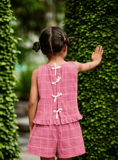 Cotton Pink Checkered Top & Shorts Set Regular Fit for Girls – Kids Daywear Sets on Brown Living™. SKU: PG158_1. Img 3.