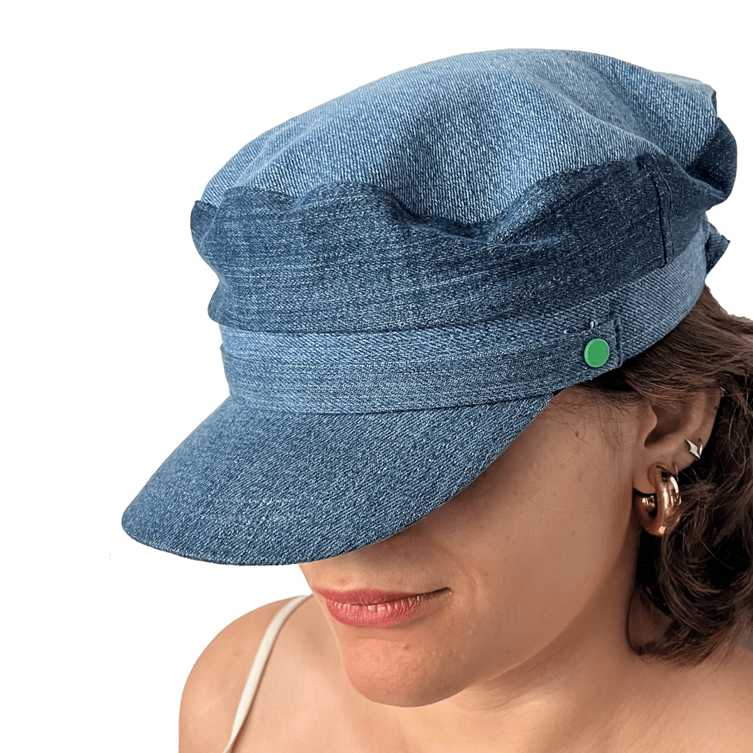 Cotton Upcycled Denim Sailor Hat for Women & Men – Womens Hat on Brown Living™. SKU: UNBHUJA7003078. Img 5.