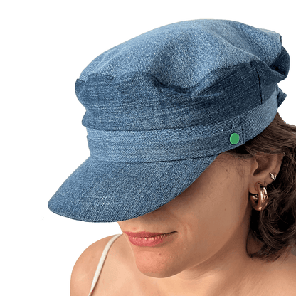 Cotton Upcycled Denim Sailor Hat for Women & Men – Womens Hat on Brown Living™. SKU: UNBHUJA7003078. Img 5.