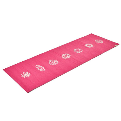 Cotton Yoga Mat - Chakras - High Grip Pink - 24 inches | Verified Sustainable by Brown Living™