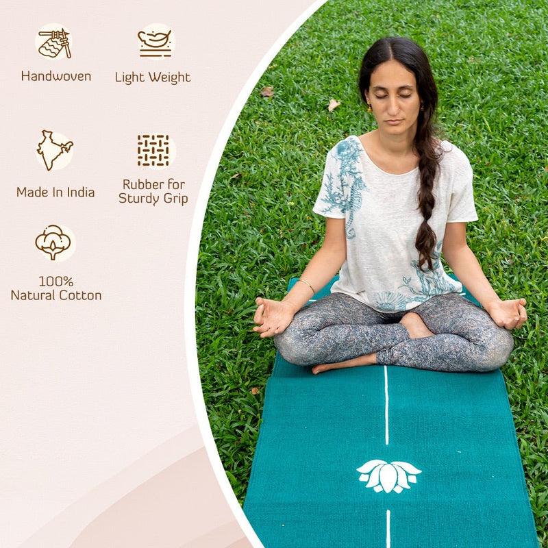 Cotton Yoga Mat - Chakras - High Grip - Teal - 24 inches | Verified Sustainable by Brown Living™