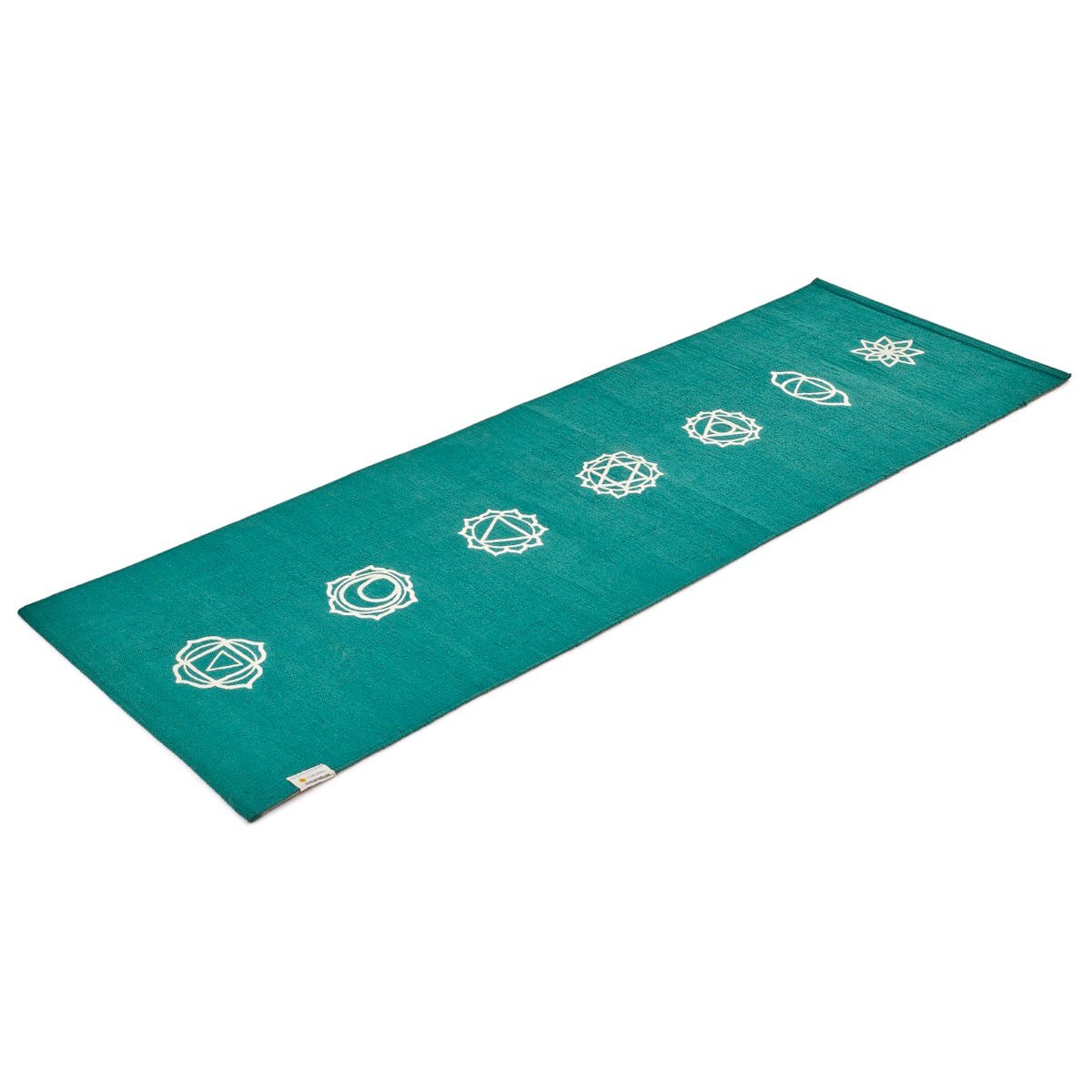 Cotton Yoga Mat - Chakras - High Grip - Teal - 24 inches | Verified Sustainable by Brown Living™