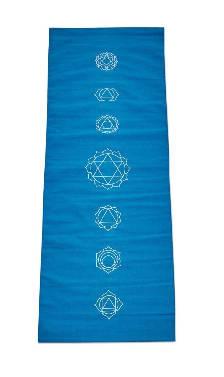 Cotton Yoga Mat - Chakras - Moderate Grip - Blue - 27 inches | Verified Sustainable by Brown Living™