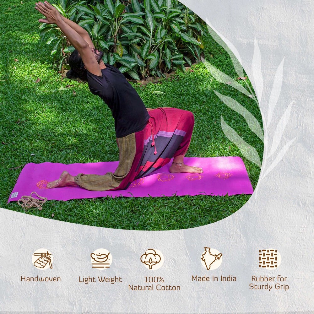 Cotton Yoga Mat - Chakras - Moderate Grip - Blue - 27 inches | Verified Sustainable by Brown Living™