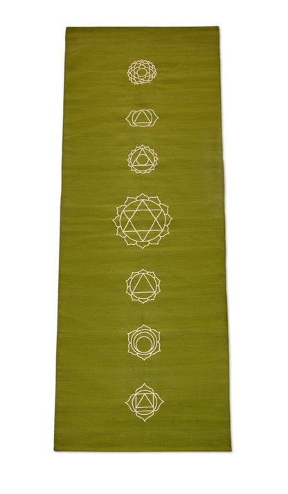 Cotton Yoga Mat - Chakras - Moderate Grip - Green - 27 inches | Verified Sustainable by Brown Living™