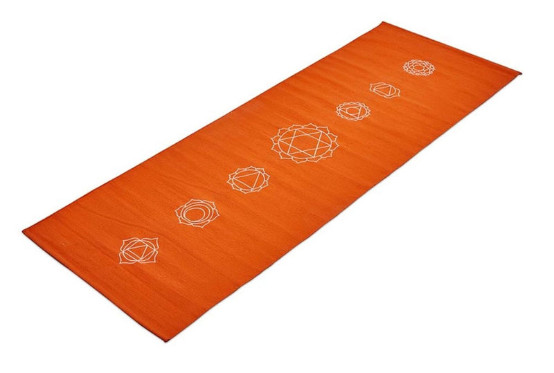 Cotton Yoga Mat - Chakras - Moderate Grip - Orange - 27 inches | Verified Sustainable by Brown Living™