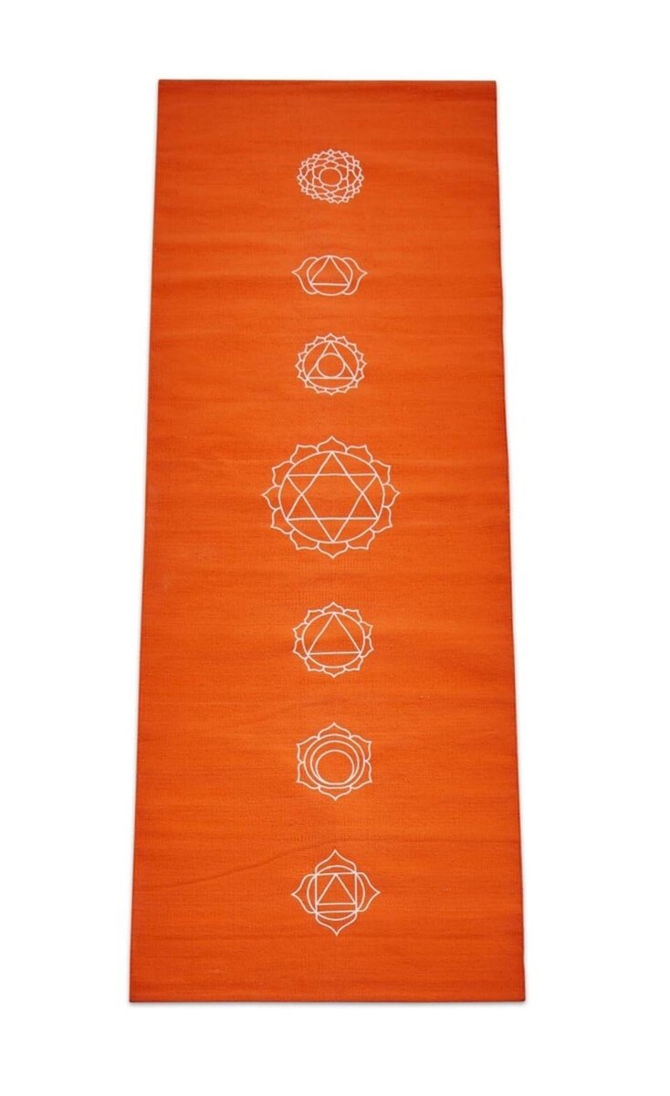 Cotton Yoga Mat - Chakras - Moderate Grip - Orange - 27 inches | Verified Sustainable by Brown Living™