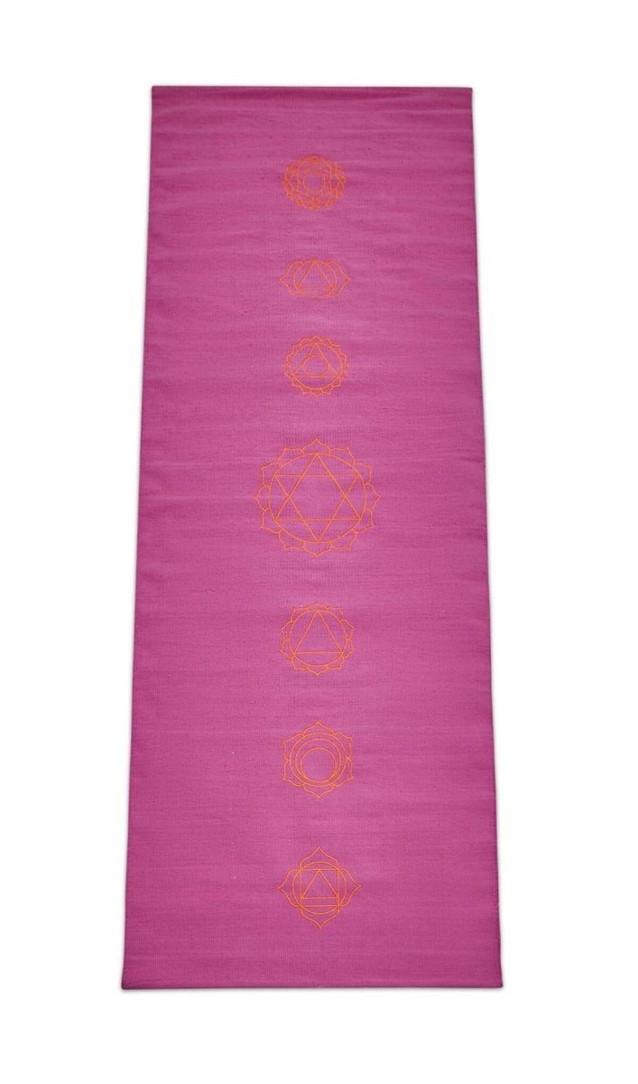 Cotton Yoga Mat - Chakras - Moderate Grip Pink - 27 inches | Verified Sustainable by Brown Living™