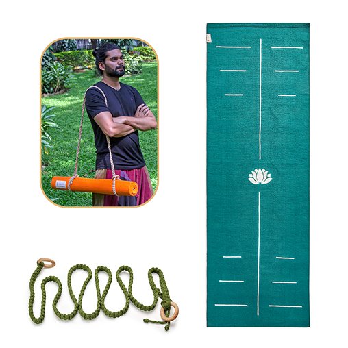 Cotton Yoga Mat - Lotus - High Grip Teal - 24 inches | Verified Sustainable by Brown Living™