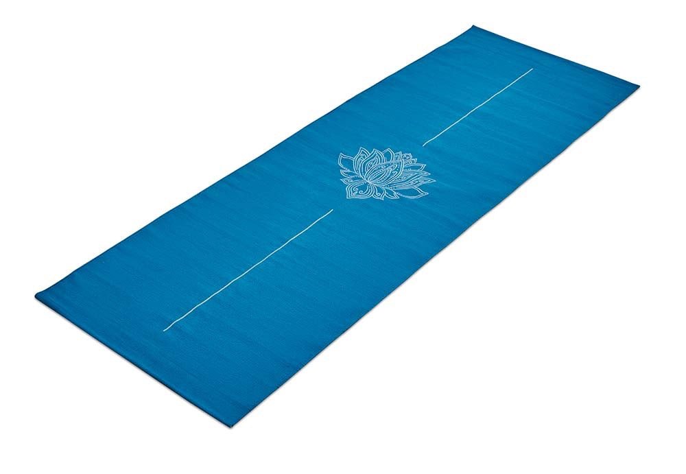 Cotton Yoga Mat - Lotus - Moderate Grip Blue - 27 inches | Verified Sustainable by Brown Living™