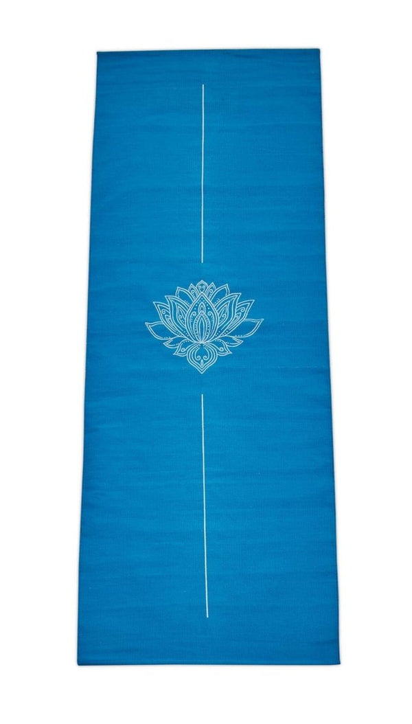 Cotton Yoga Mat - Lotus - Moderate Grip Blue - 27 inches | Verified Sustainable by Brown Living™