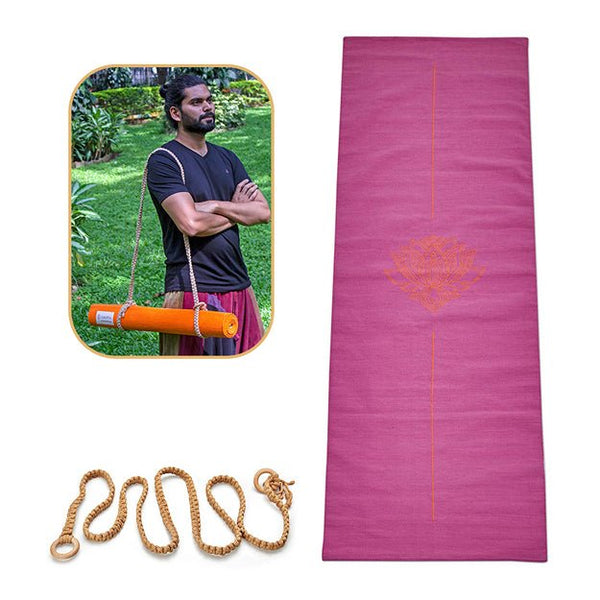 Cotton Yoga Mat - Lotus - Moderate Grip Pink - 27 inches | Verified Sustainable by Brown Living™