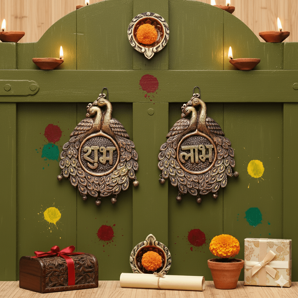 Couple Peacock Subh Labh Set – Festive Decor – Home Decor on Brown Living™. SKU: D9. Img 5.