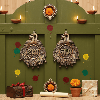 Couple Peacock Subh Labh Set – Festive Decor – Home Decor on Brown Living™. SKU: D9. Img 5.