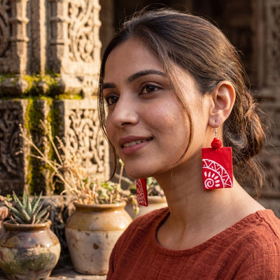 Cranberry Handpainted Earrings – Artisan Handcrafted Statement Jewelry – Jewellery on Brown Living™. SKU: AMEARCranberry. Img 1.