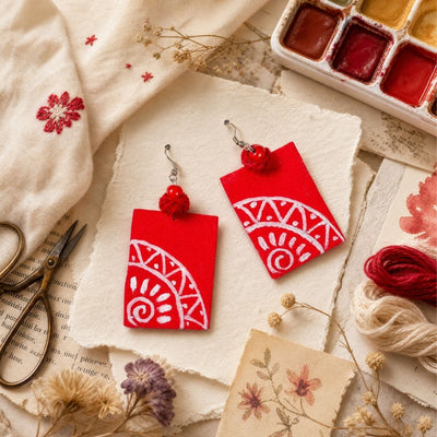 Cranberry Handpainted Earrings – Artisan Handcrafted Statement Jewelry – Jewellery on Brown Living™. SKU: AMEARCranberry. Img 4.