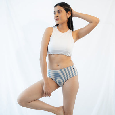 Cream & Blue Cheese Hipsters Organic Cotton – Pack of 2 – Womens Underwear on Brown Living™. SKU: 003BACream - StripeXS. Img 4.