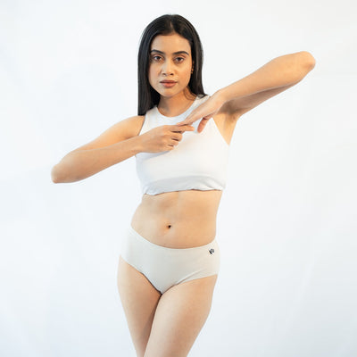 Cream & Blue Cheese Hipsters Organic Cotton – Pack of 2 – Womens Underwear on Brown Living™. SKU: 003BACream - StripeXS. Img 5.