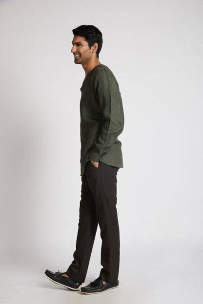 Crescent V - Neck Kurta Bottle Green | Verified Sustainable by Brown Living™