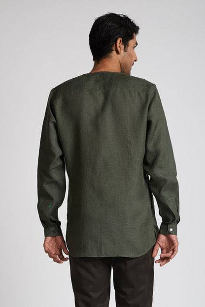 Crescent V - Neck Kurta Bottle Green | Verified Sustainable by Brown Living™