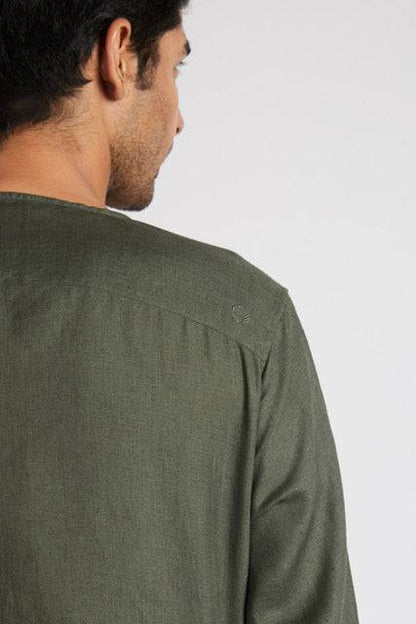 Crescent V - Neck Kurta Bottle Green | Verified Sustainable by Brown Living™