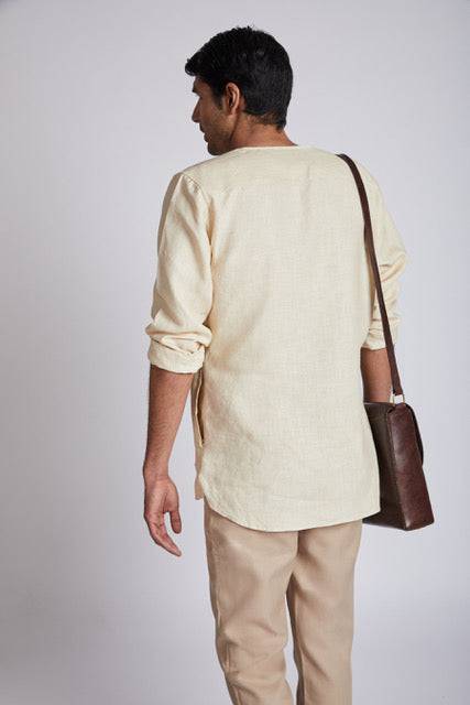 Crescent V - Neck Kurta Light Beige | Verified Sustainable by Brown Living™