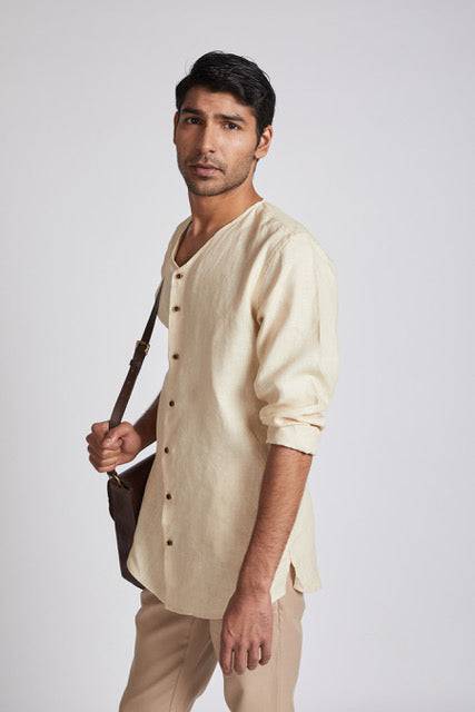 Crescent V - Neck Kurta Light Beige | Verified Sustainable by Brown Living™